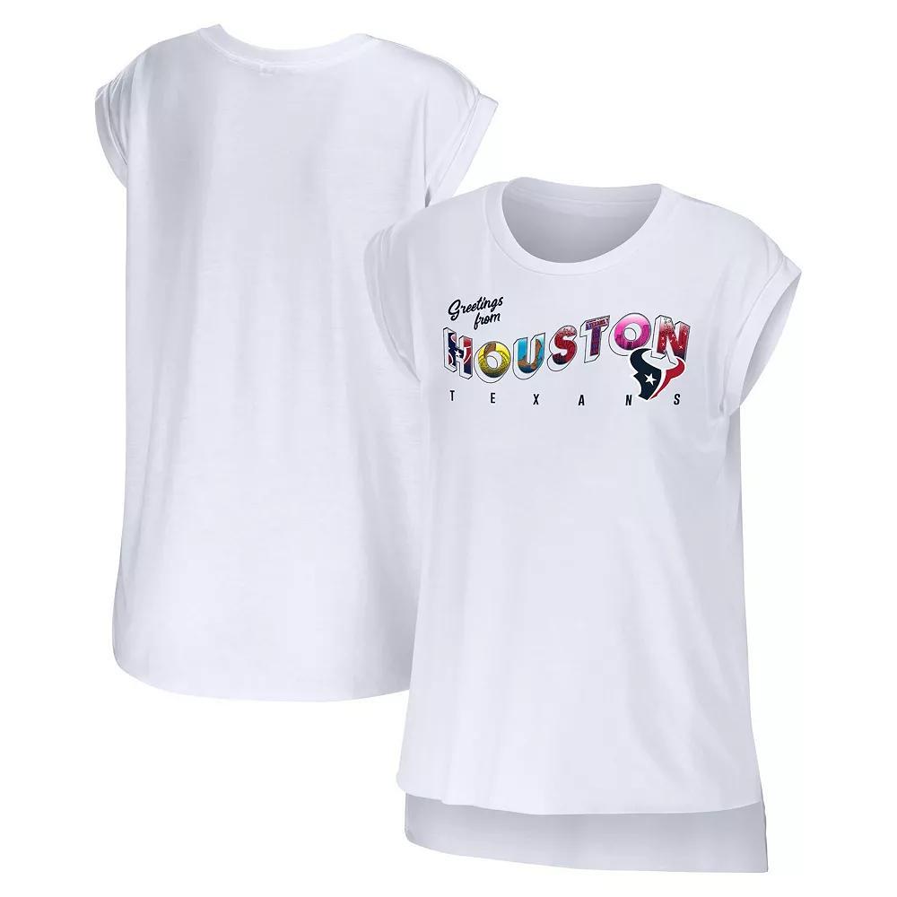 Women's WEAR by Erin Andrews White Houston Texans Greetings From Muscle T-Shirt, Size: XS Product Image