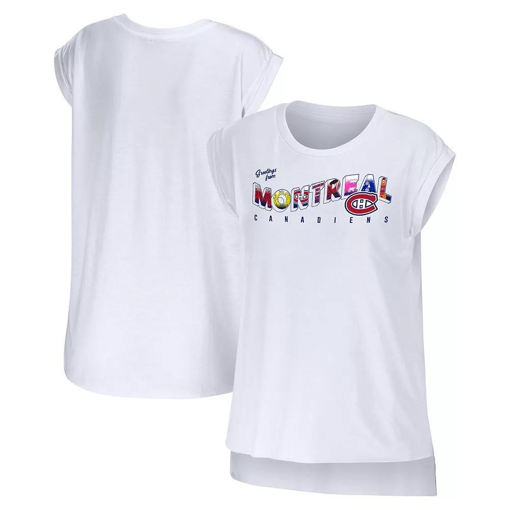 Women's WEAR by Erin Andrews White Montreal Canadiens Greetings From Muscle T-Shirt, Size: XL, Cnd White Product Image