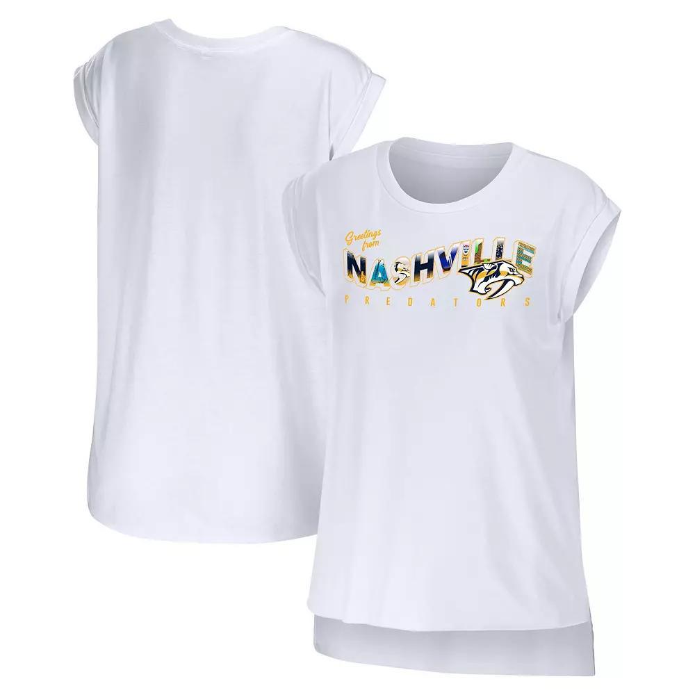 Women's WEAR by Erin Andrews White Indianapolis Colts Greetings From Muscle T-Shirt, Size: XS Product Image