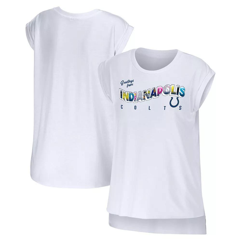 Women's WEAR by Erin Andrews White Indianapolis Colts Greetings From Muscle T-Shirt, Size: XS Product Image