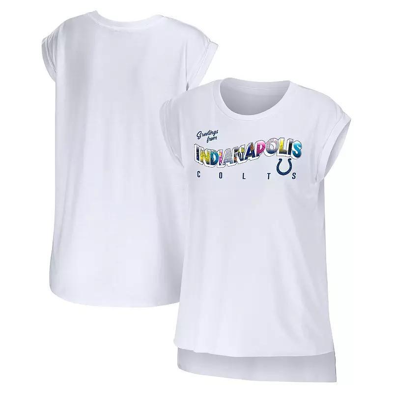 Women's WEAR by Erin Andrews White Indianapolis Colts Greetings From Muscle T-Shirt, Size: XS Product Image