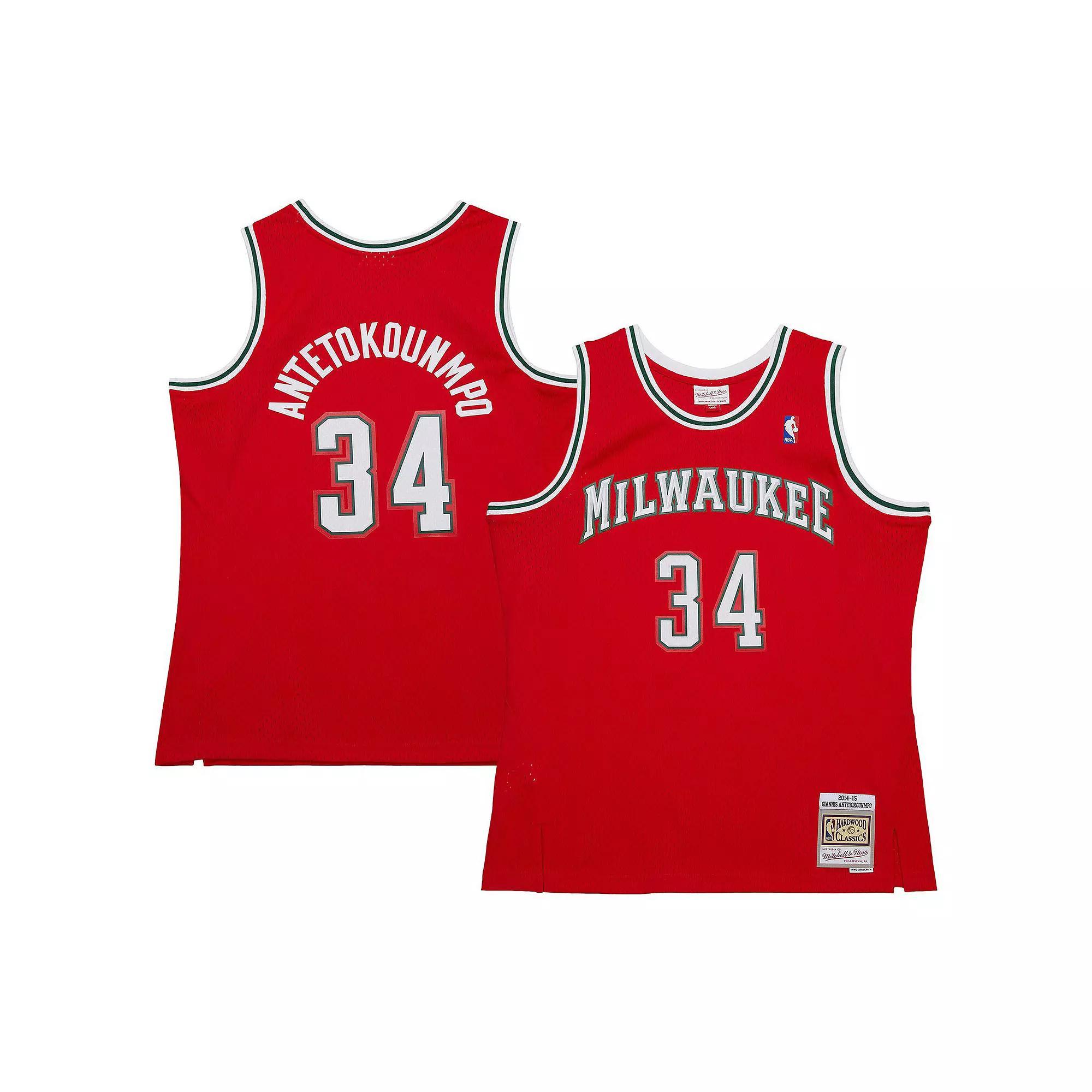 Men's Mitchell & Ness Giannis Antetokounmpo Red Milwaukee Bucks 2014/15 Hardwood Classics Swingman Jersey, Size: 2XL Product Image