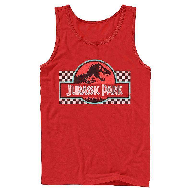 Men's Jurassic Park Retro Colors Checkered Logo Tank Top, Size: Small, Grey Product Image