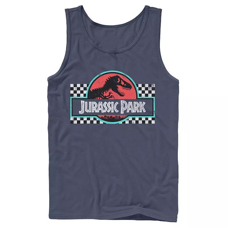 Men's Jurassic Park Retro Colors Checkered Logo Tank Top, Size: Small, Grey Product Image