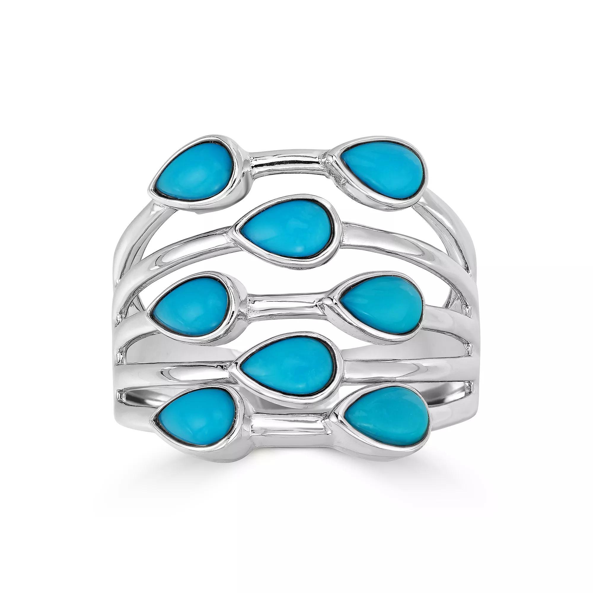 Gemistry Sterling Silver Genuine Turquoise Multi Row Ring, Women's, Size: 6 Product Image