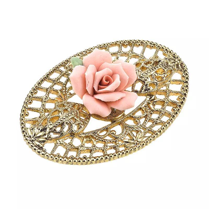 1928 Porcelain Rose Openwork Pin, Womens, Pink Product Image
