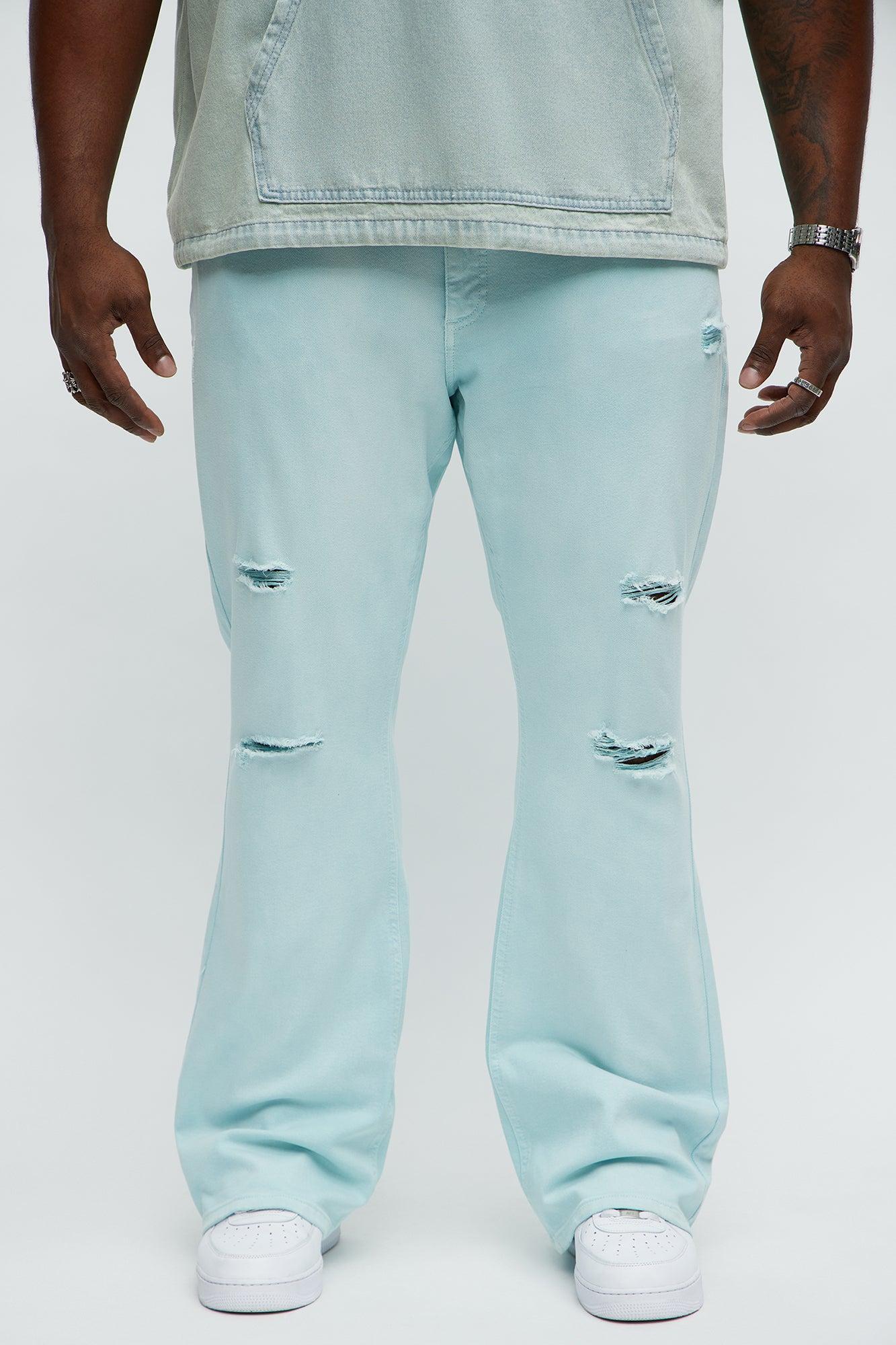 Stacked Skinny Flare Meet Me Halfway Ripped Jeans - Teal/combo Product Image