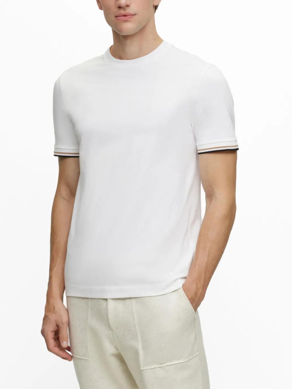 striped-cuffs cotton T-shirt Product Image