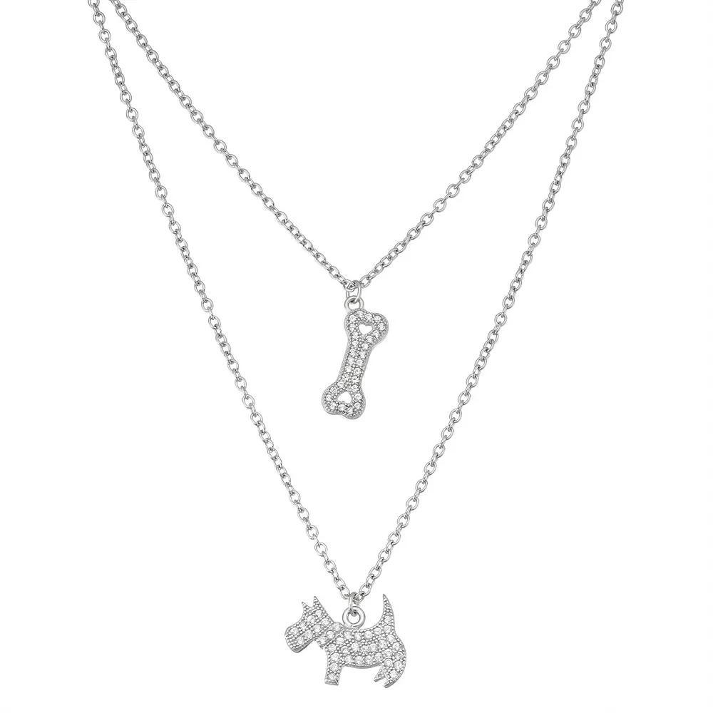 Sterling Silver Cubic Zirconia Dog & Bone Layered Necklace, Women's, Size: 16", White Product Image