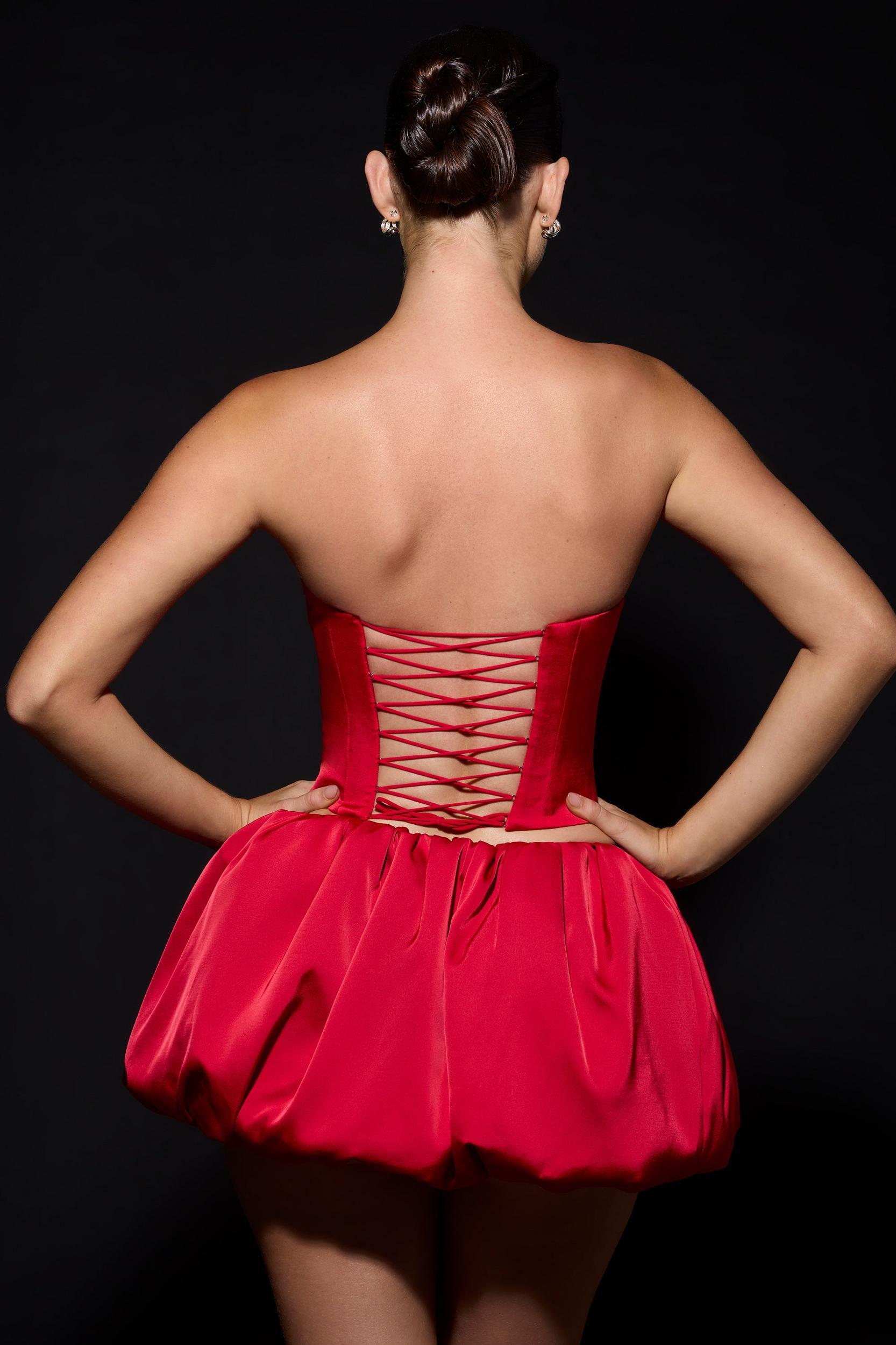 Bubble Hem Micro Mini Skirt in Fire Red Product Image