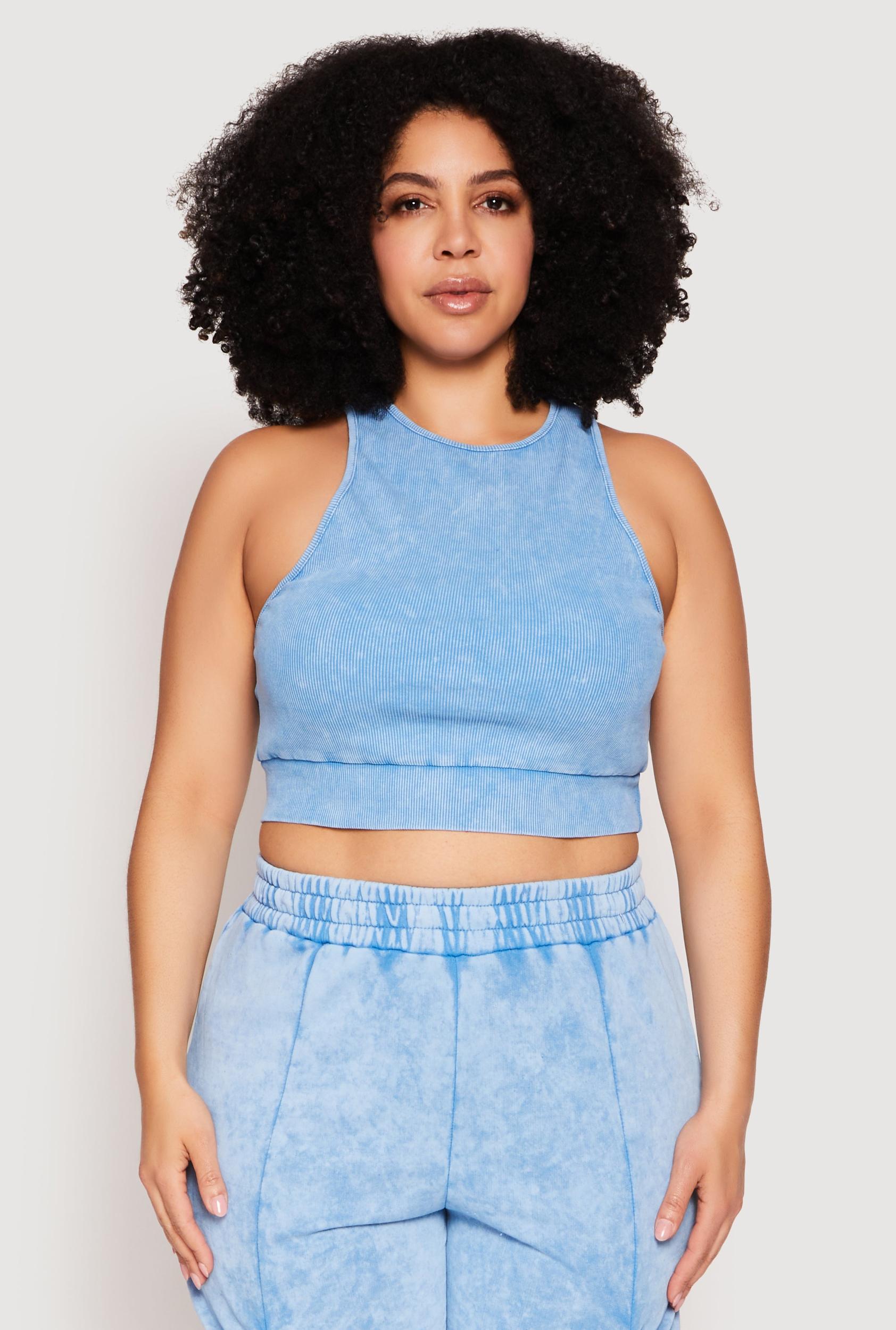 Womens Plus Size Ribbed Knit Acid Wash Racerback Crop Top Product Image
