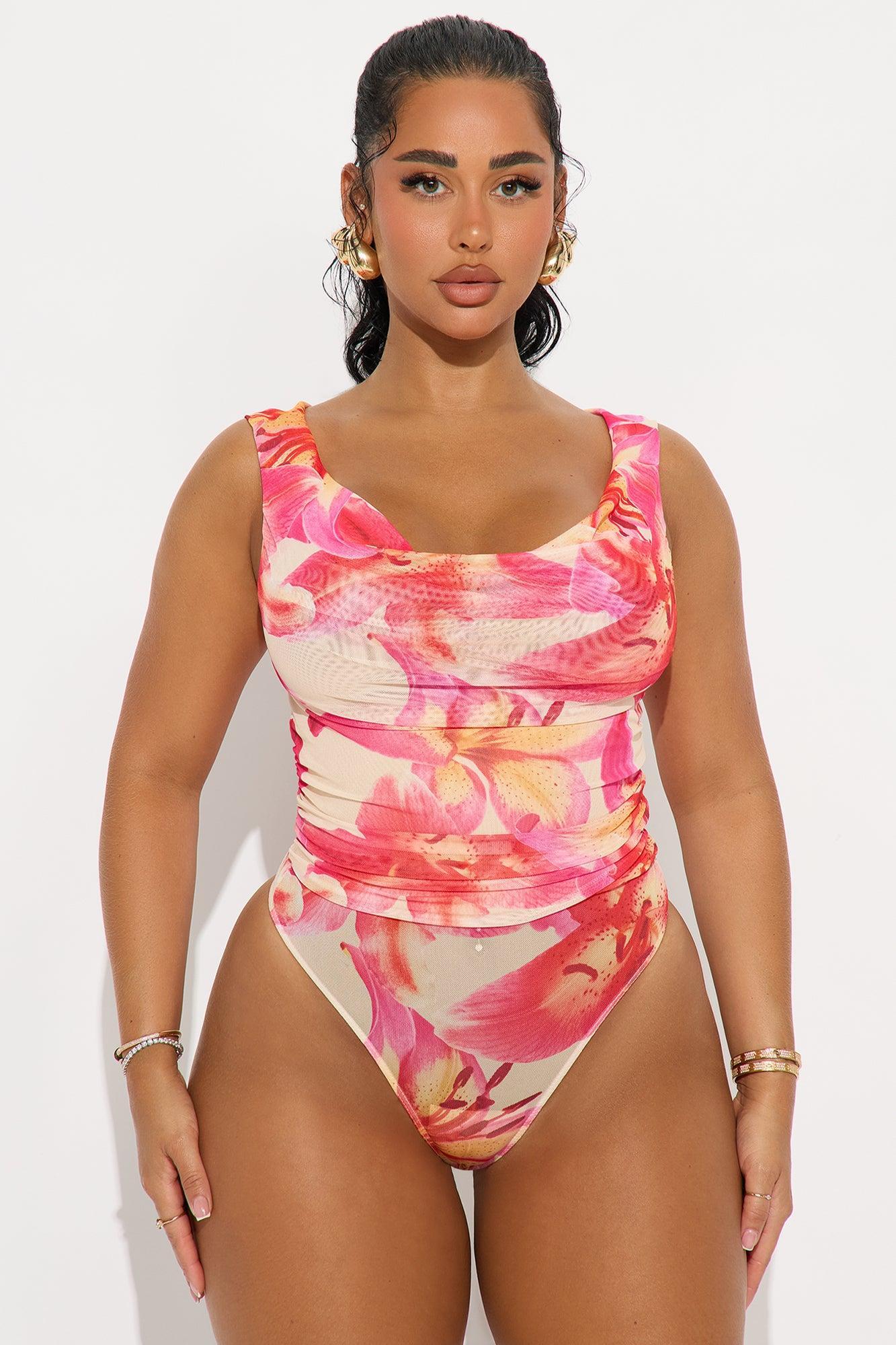 Leilani Floral Mesh Bodysuit - Pink/combo Product Image