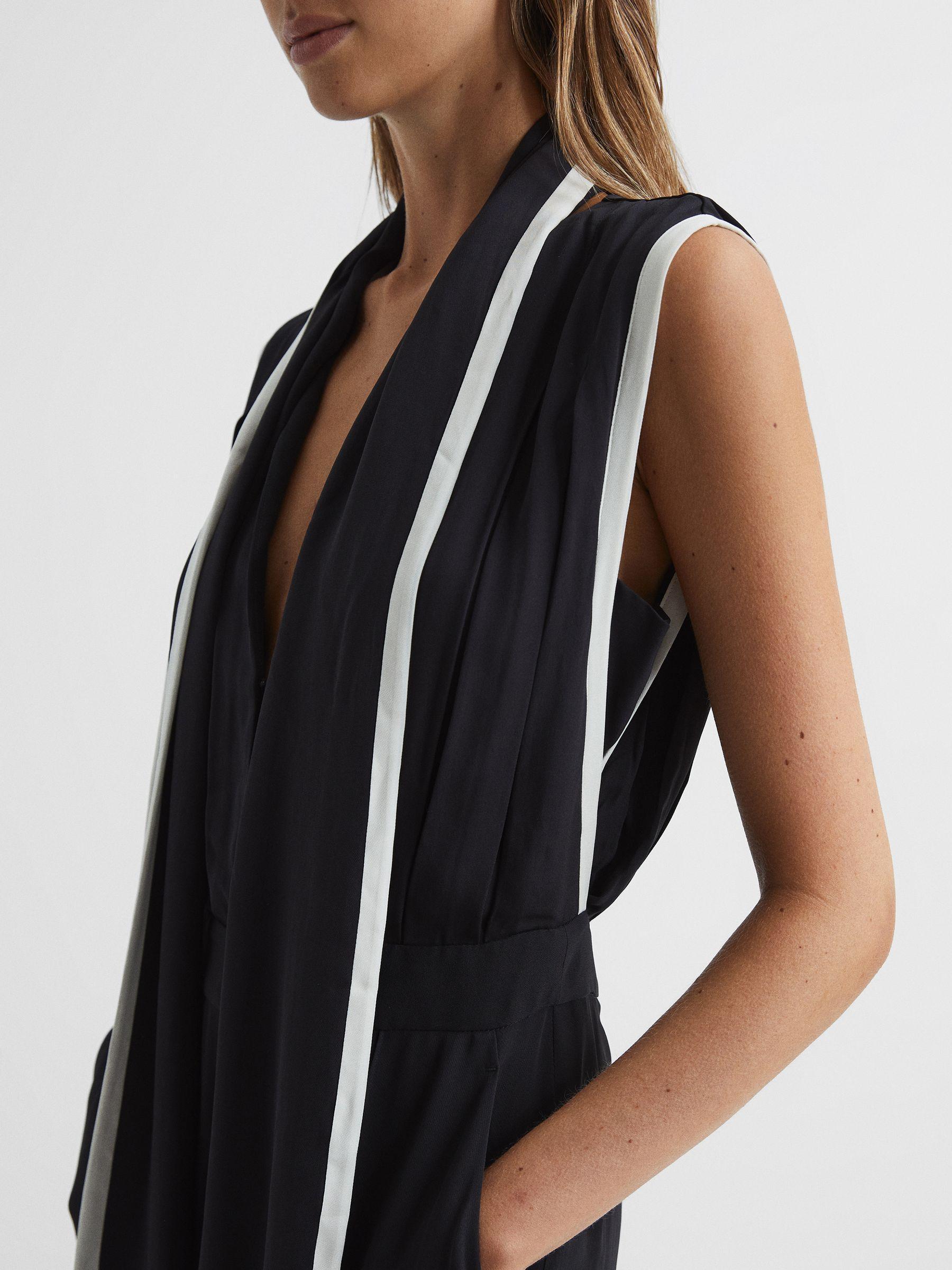 Petite Neck Tie Wide Leg Jumpsuit in Black Product Image