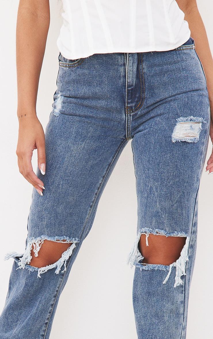 Vintage Wash High Rise Ripped Straight leg Jeans Product Image