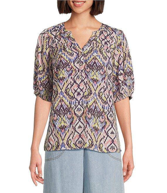 Nurture Elbow Sleeve Henley Neck Blouse Product Image
