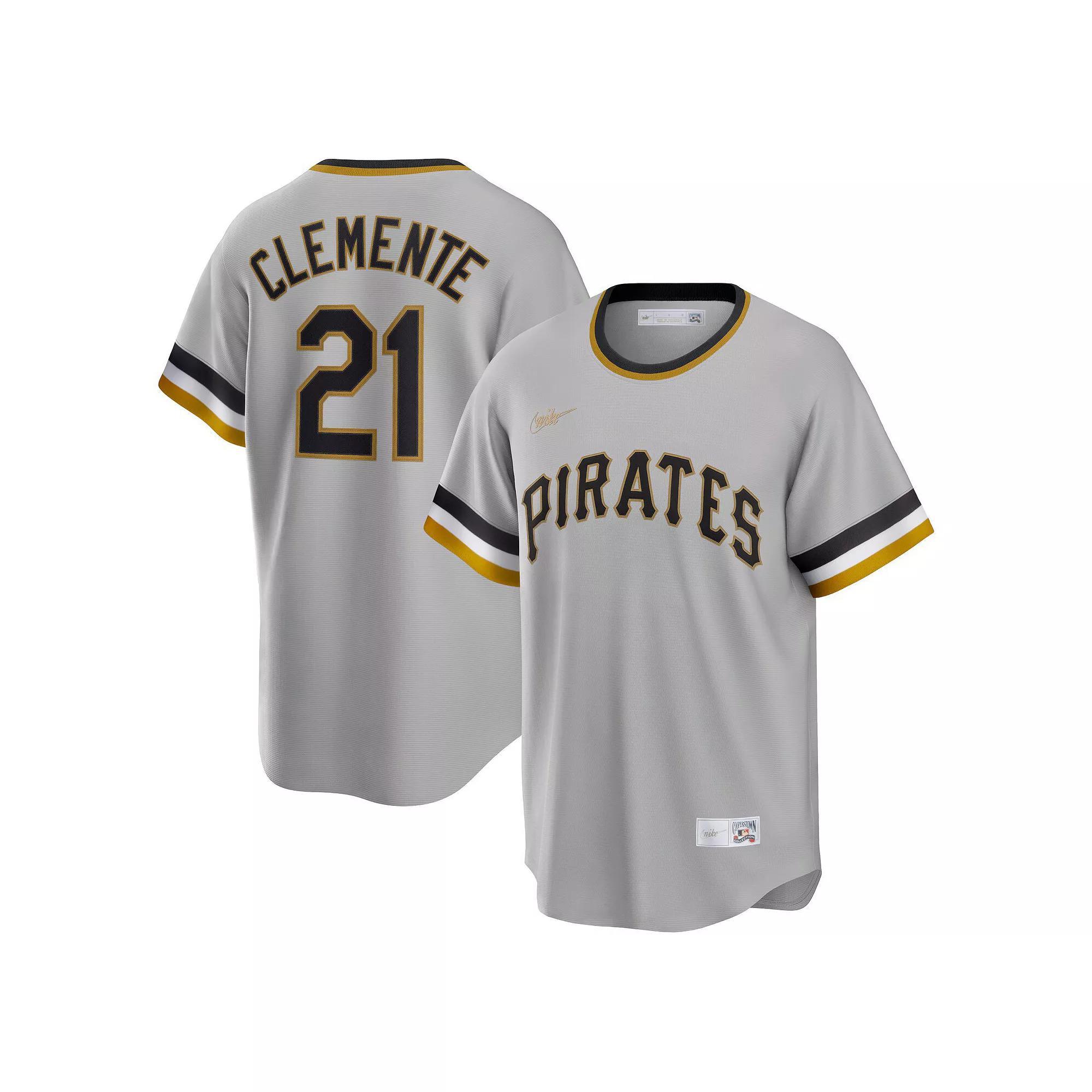 Mens Nike Roberto Clemente Gray Pittsburgh Pirates Road Cooperstown Collection Player Jersey Product Image