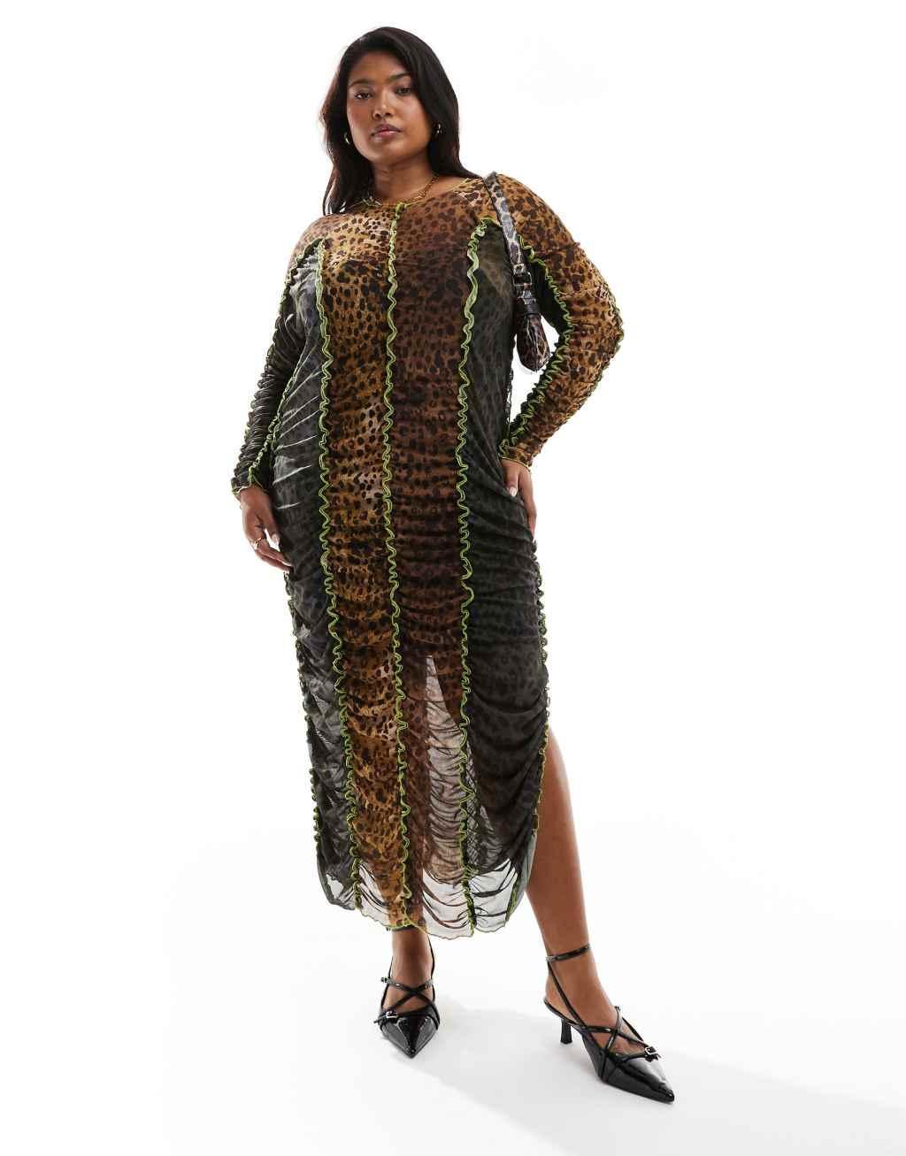  Renee Studio Plus x Holly Wynne exclusive mesh high neck midi dress in leopard print   Product Image