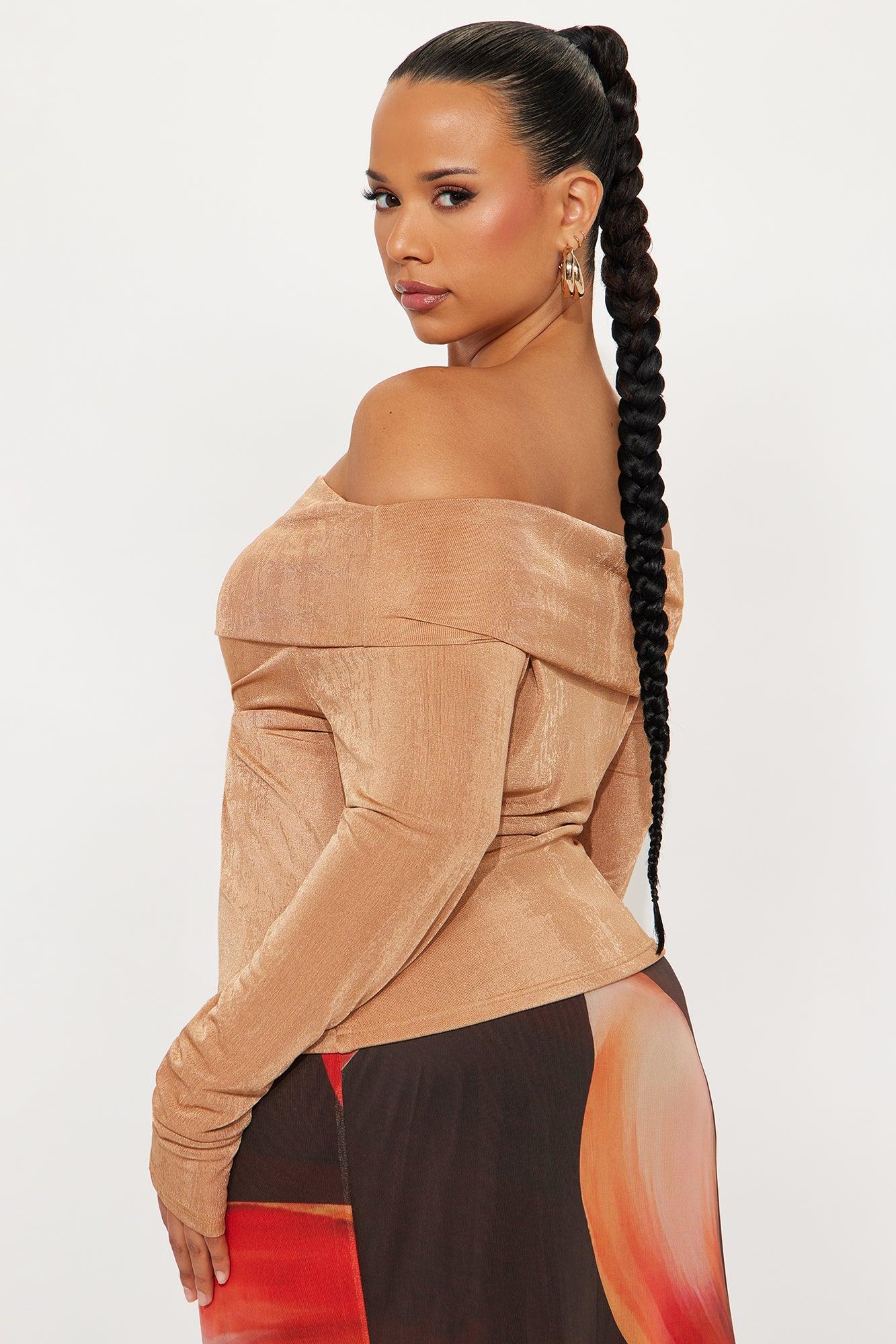 Parisian Long Sleeve Off Shoulder Top - Mocha Product Image