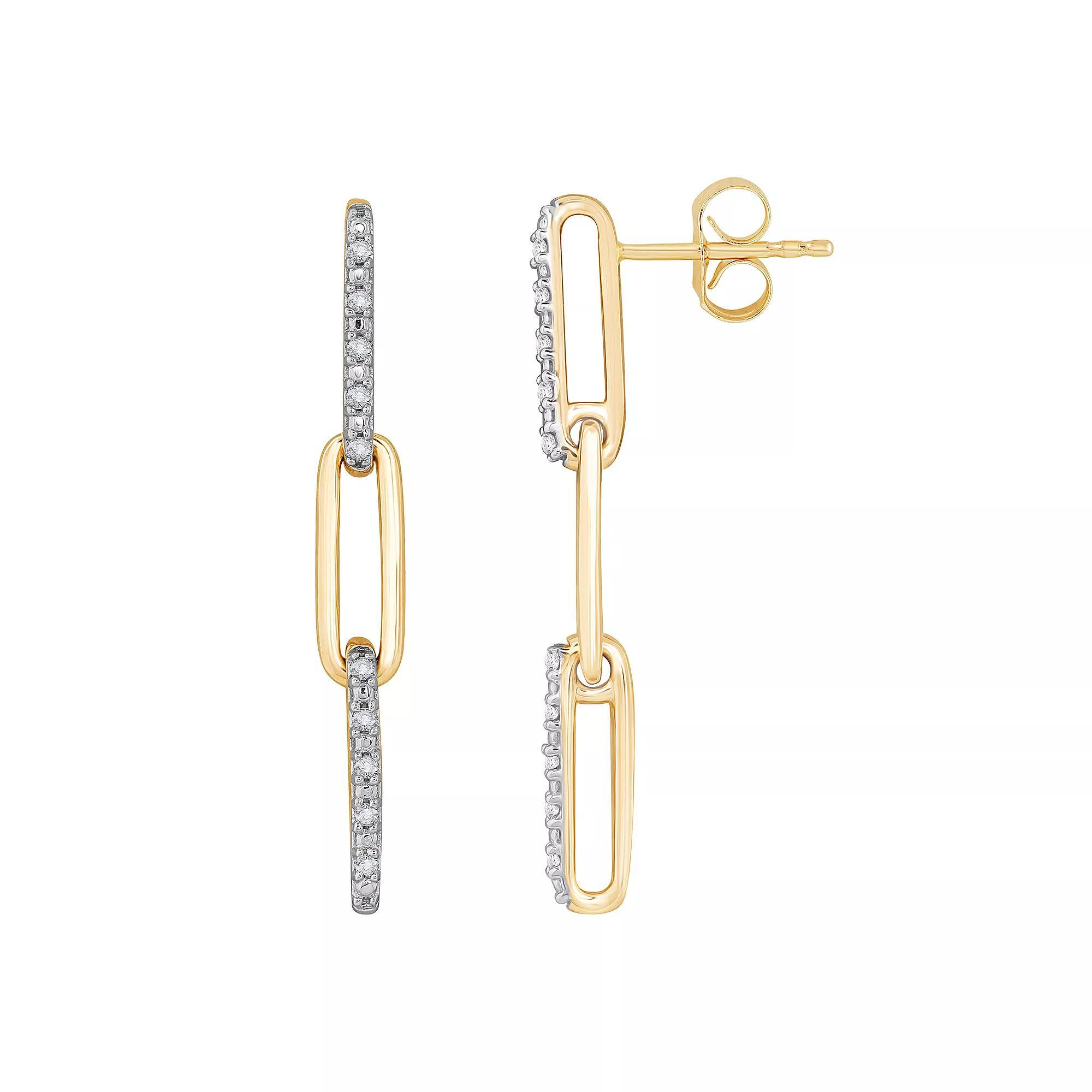 10k Gold 1/10 Carat T.W. Diamond Triple Paperclip Drop Earrings, Women's Product Image