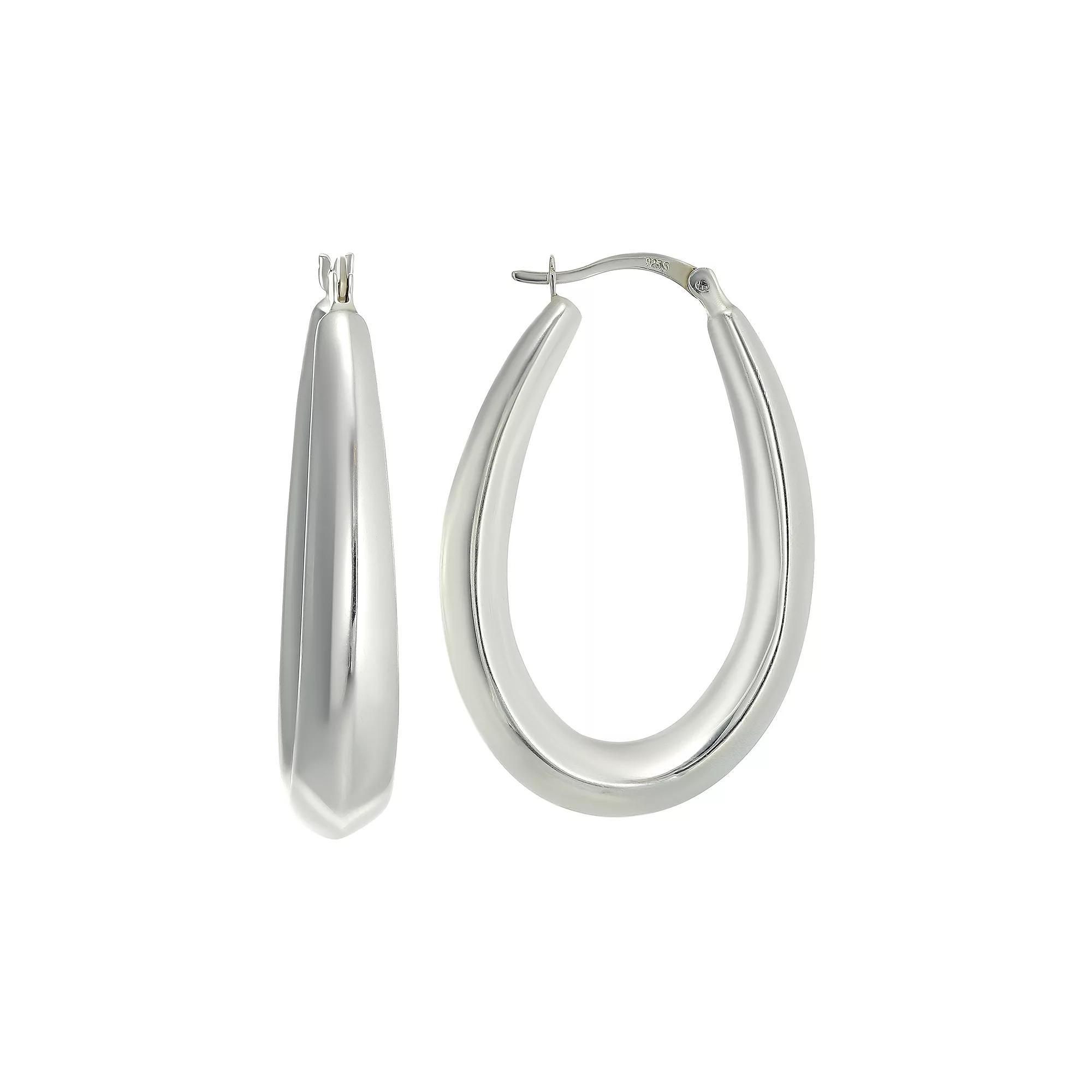 Argento Forte Sterling Silver Tapered Oval Hoop Earrings, Women's Product Image