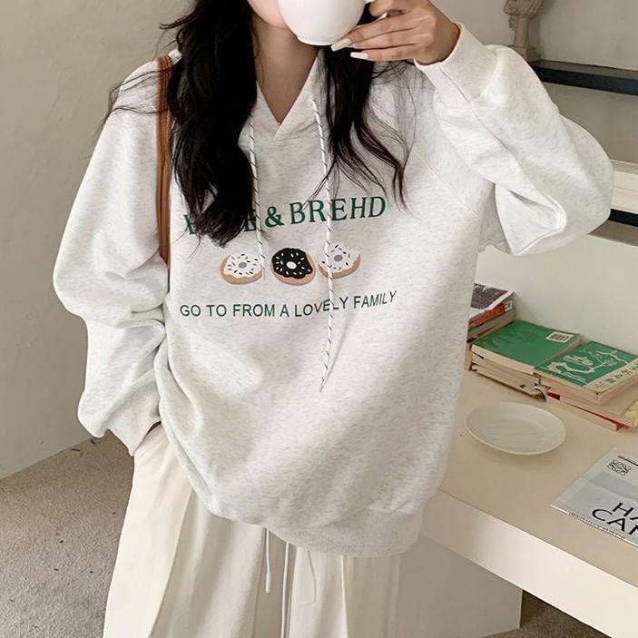Drawstring Lettering Cartoon Print Oversized Hoodie Product Image