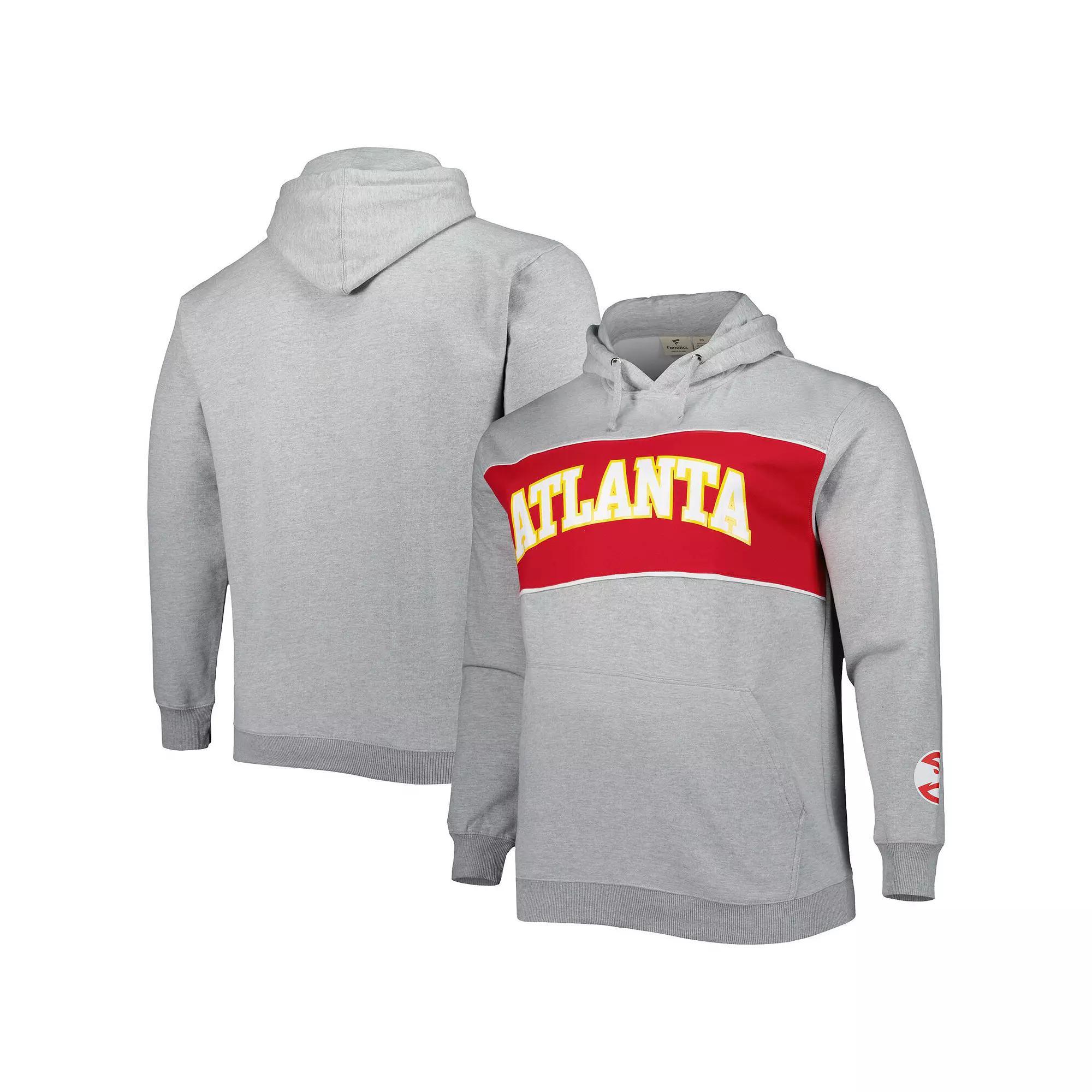 Men's Fanatics Branded Heather Gray Atlanta Hawks Big & Tall Wordmark Pullover Hoodie, Size: XLT, Grey Product Image
