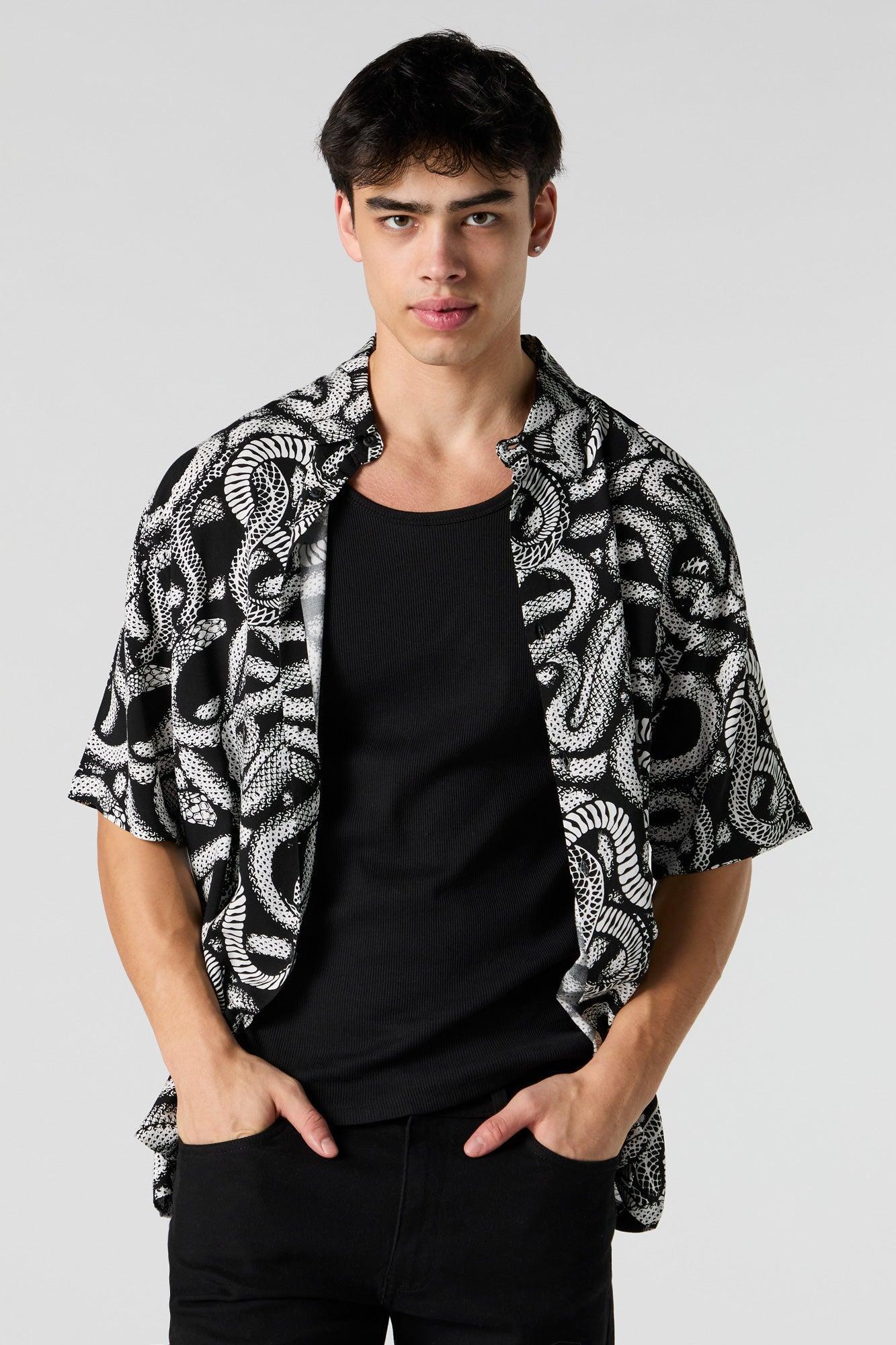 Black and White Print Button-Up Top Male Product Image