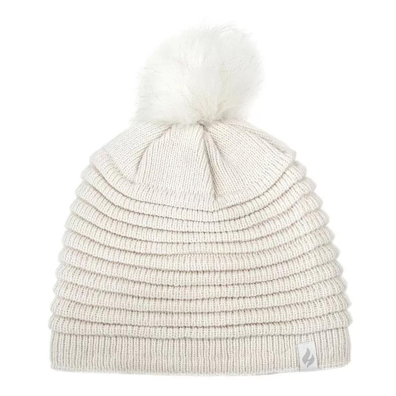 Women's Heat Holders Heatweaver Rib Knit Pom Pom Hat, Blue Product Image