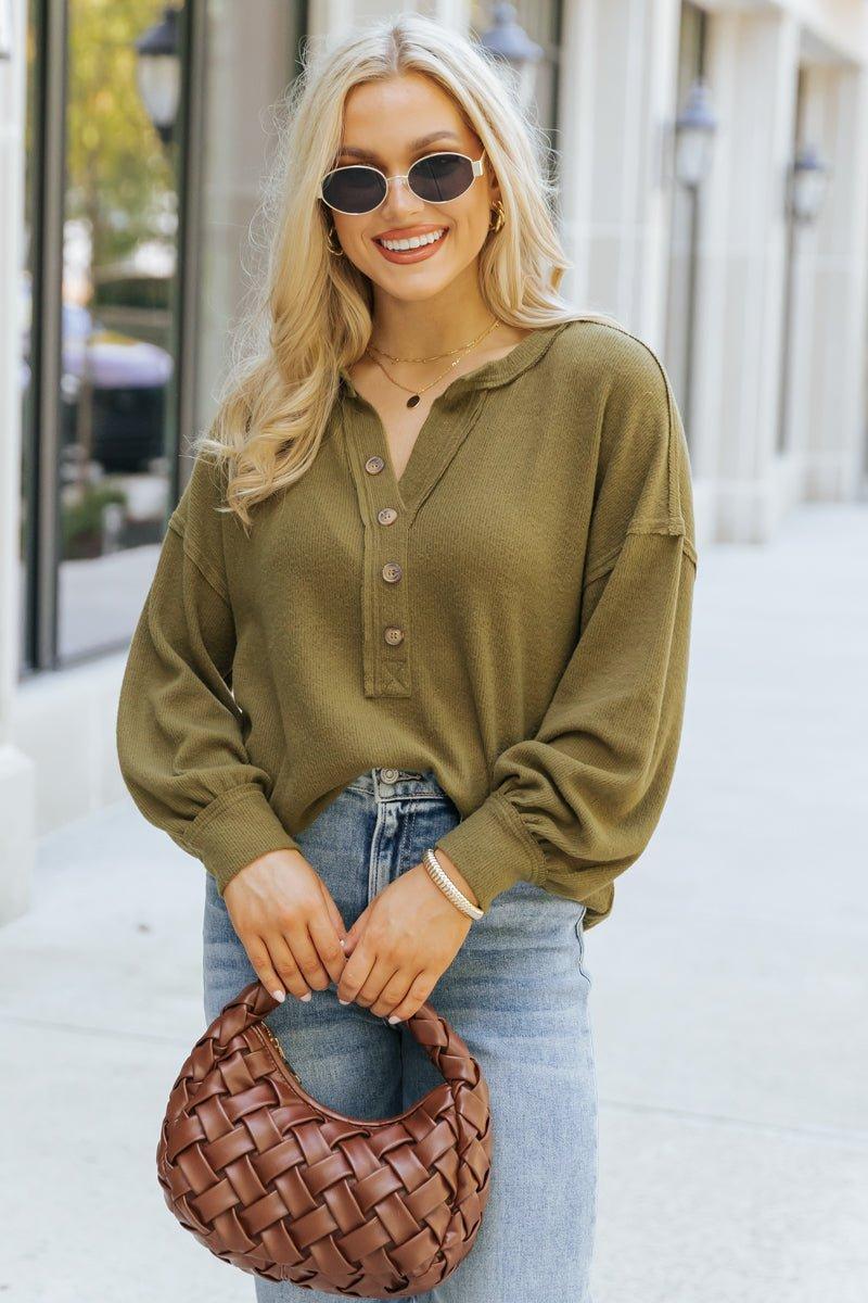 Olive Seam Detail Button Up Top Product Image