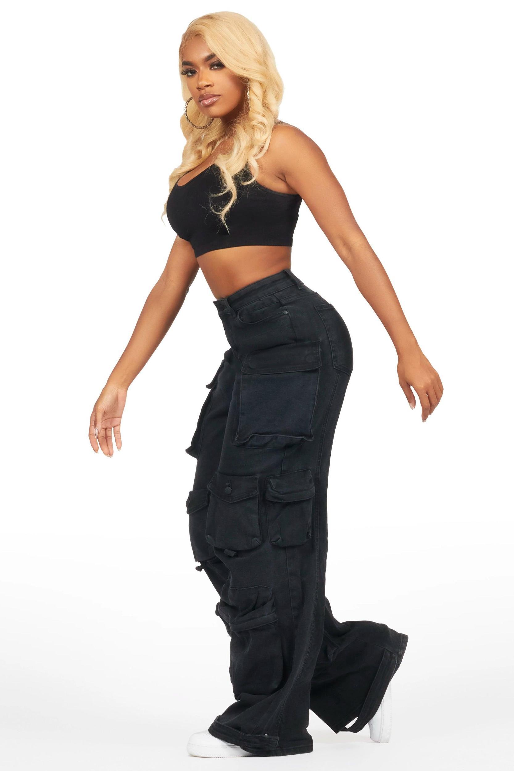 Nakia Black Cargo Wide Leg Jean Female Product Image