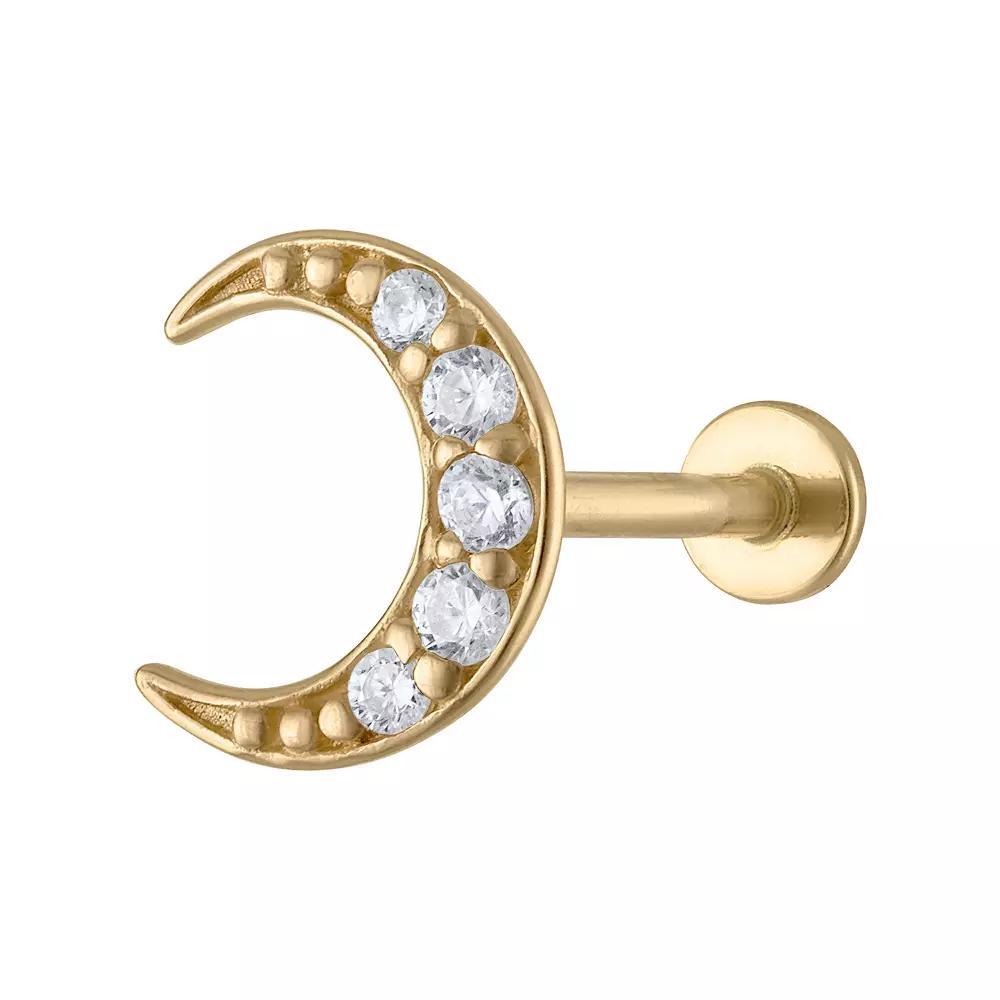 Amella Jewels 14k Gold Cubic Zirconia Moon Internally Threaded Cartilage Earring, Women's Product Image
