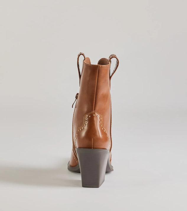 Chic Western Studded Faux Leather Booties Product Image