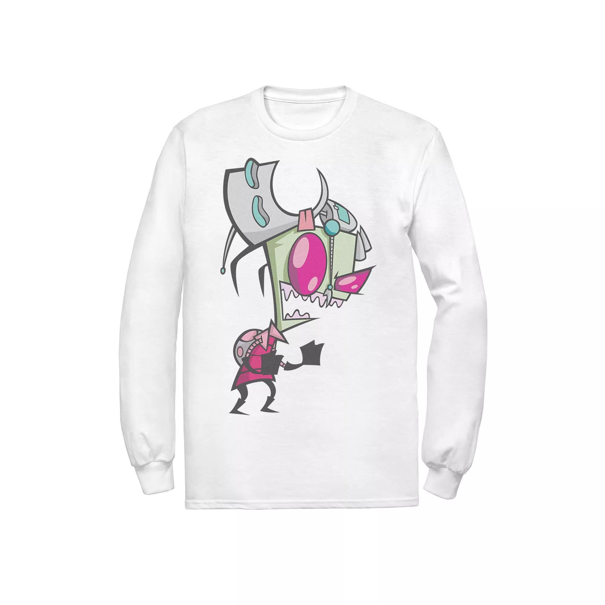 Men's Nickelodeon Invader Zim Menacing Laugh Tired Gir Portrait Long Sleeve Graphic Tee, Size: Large, Athletic Grey Product Image