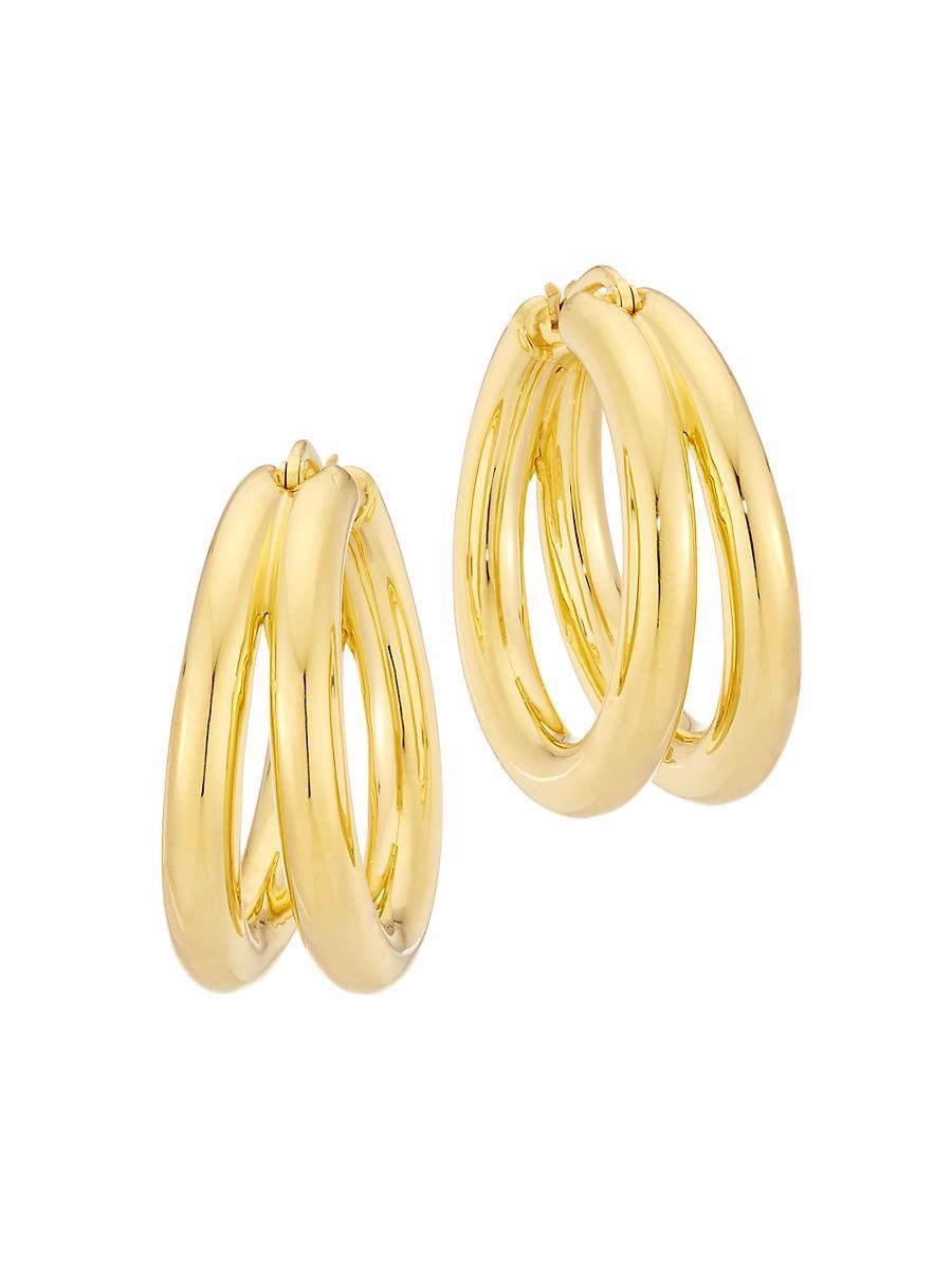Womens 18K Yellow Gold Double Hoop Earrings/32MM Product Image