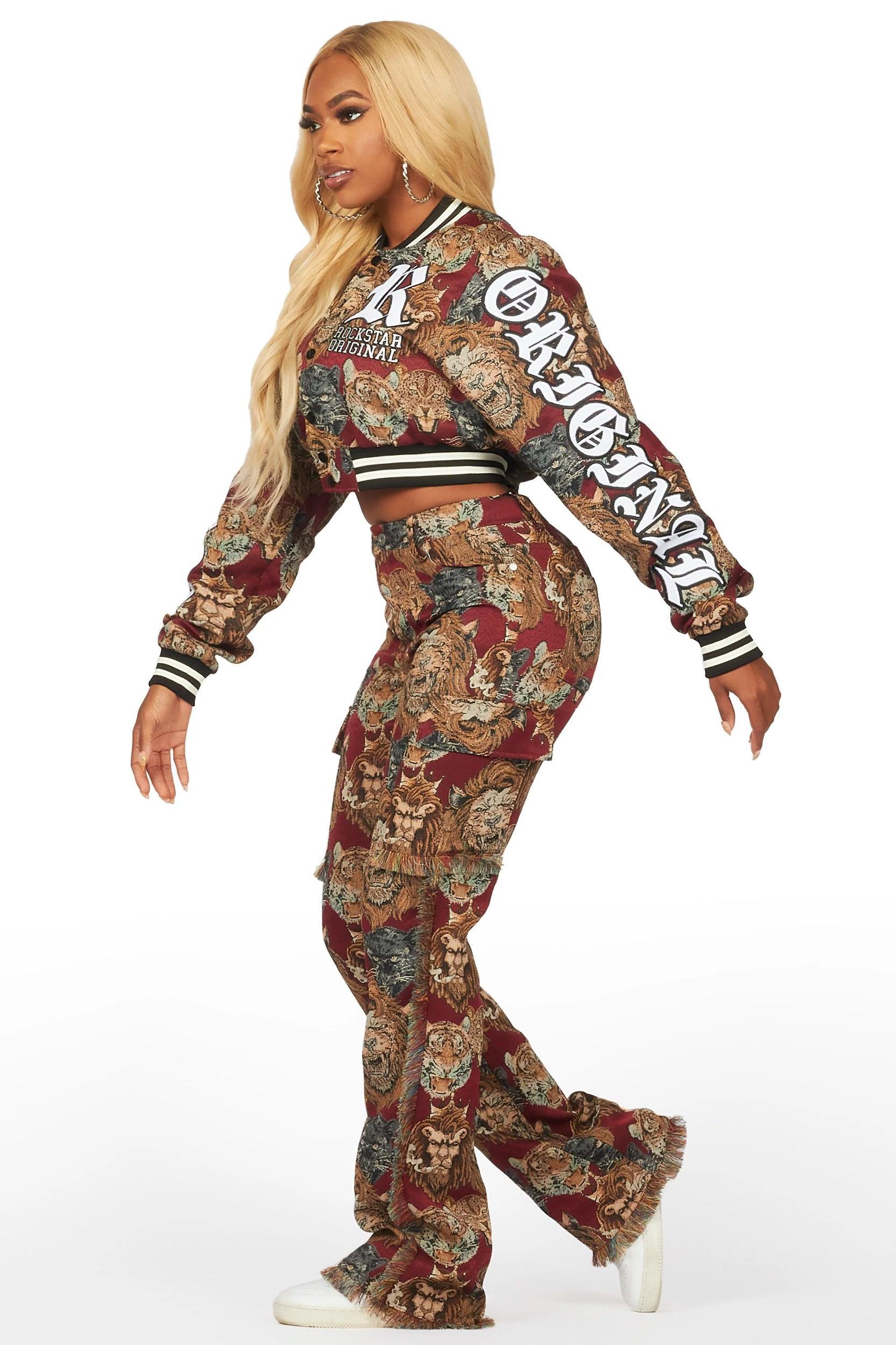 Khadiyah Red Animal Print Tapestry Stacked Pant Female Product Image