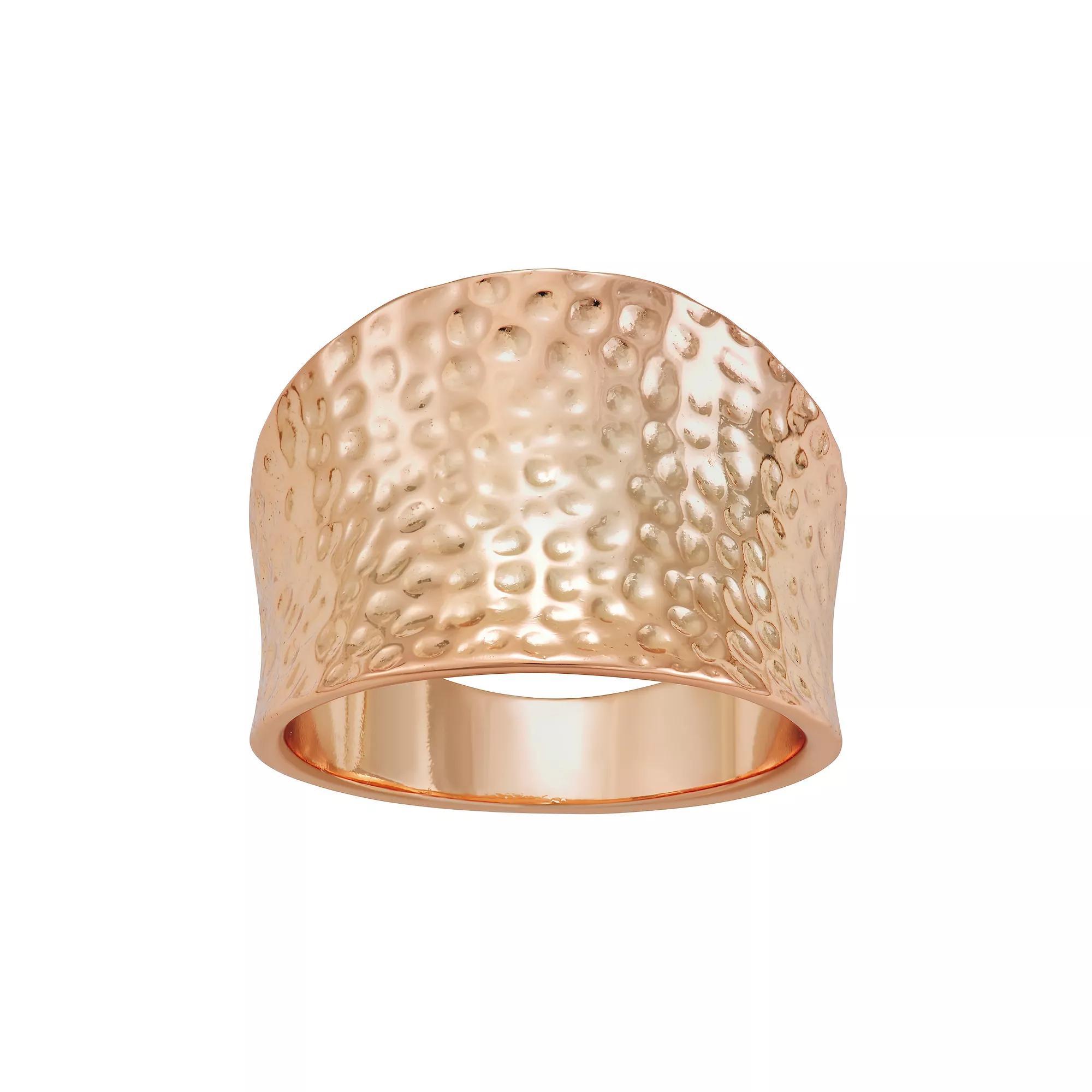 18k Rose Gold Over Silver Hammered Cigar Band Ring, Women's, Pink Tone Product Image
