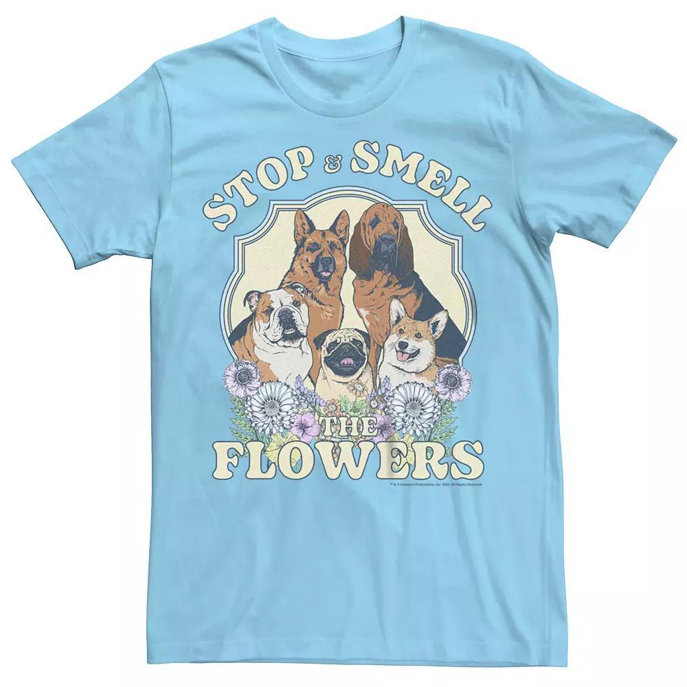 Men's Stop And Smell The Flowers Dog Crest Graphic Tee, Size: Small, Light Blue Product Image