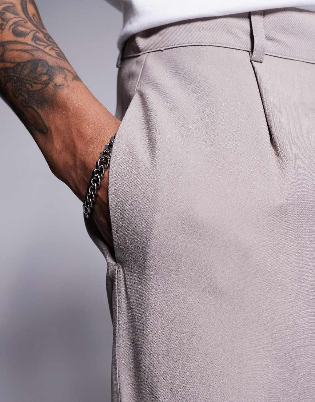 ASOS DESIGN wide leg smart pants in mushroom Product Image