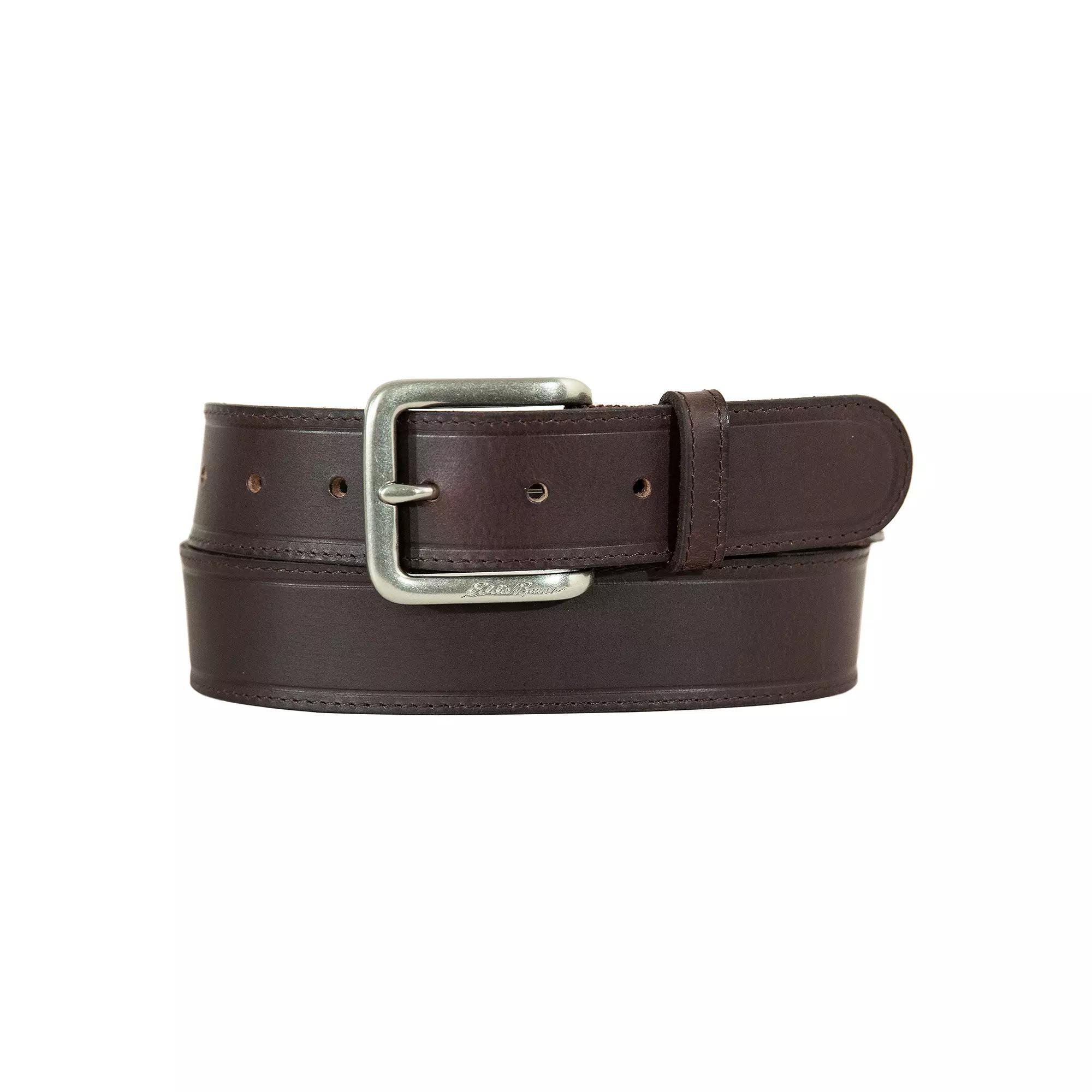 Men's Eddie Bauer 1.45-in. Rugged Leather Belt with Stretch Tab, Size: Medium, Brown Product Image