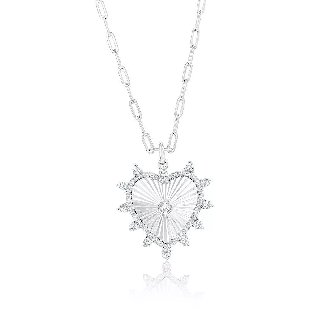 Argento Bella Sterling Silver Cubic Zirconia Border Heart Paperclip Chain Pendant Necklace, Women's, Size: 16-18" ADJ Product Image