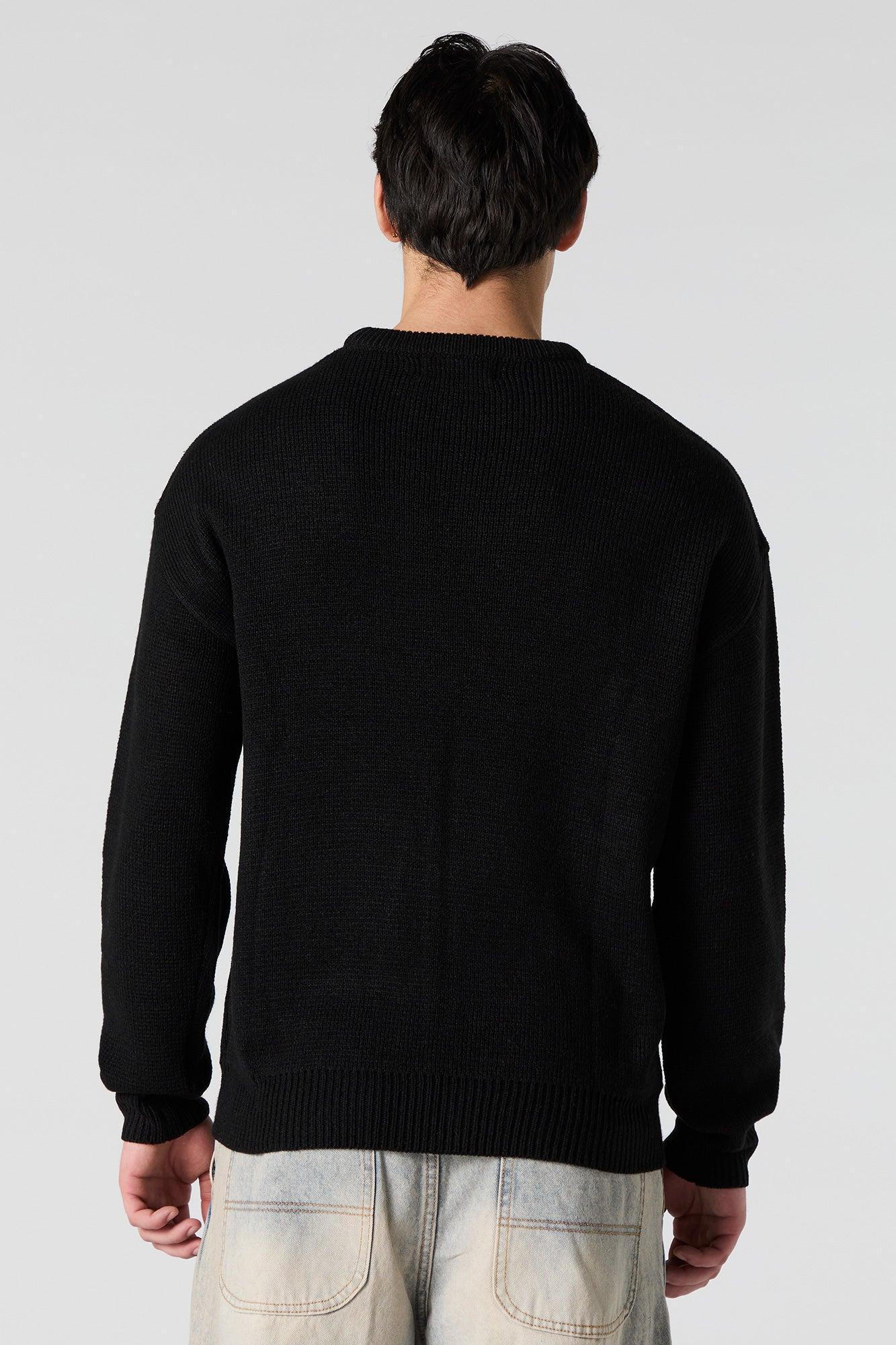 Gothic Text Jacquard Knit Sweater Male Product Image