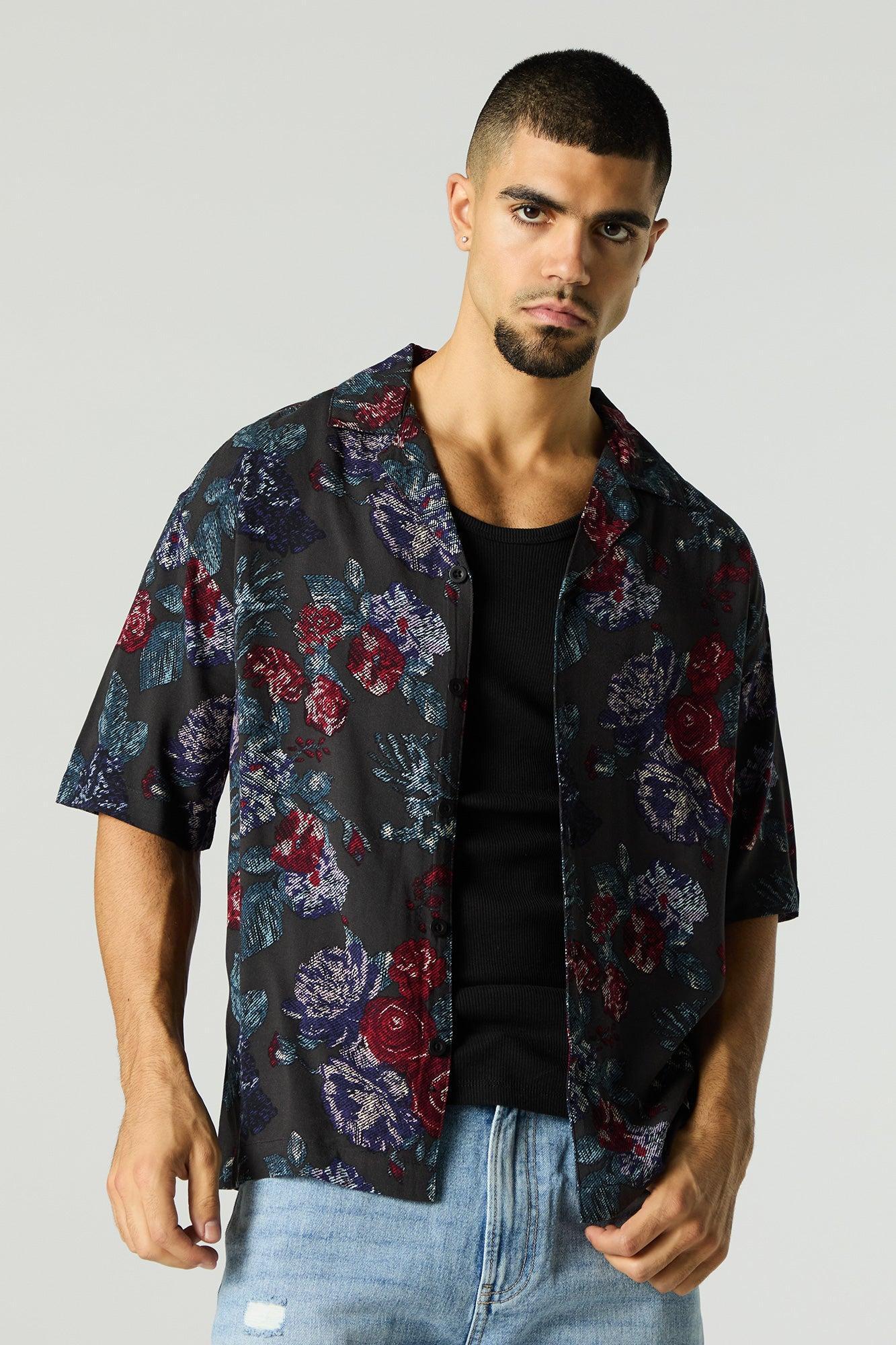 Floral Print Short Sleeve Button-Up Top Male Product Image