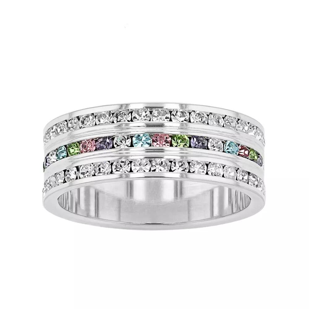 Traditions Jewelry Company Sterling Silver Clear & Multicolored Crystal Three-Row Ring, Women's, Size: 8, Silver Tone Team Product Image