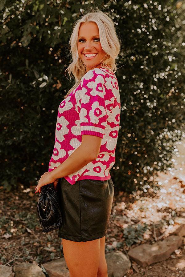 Block Party Cutie Floral Knit Top in Pink Product Image