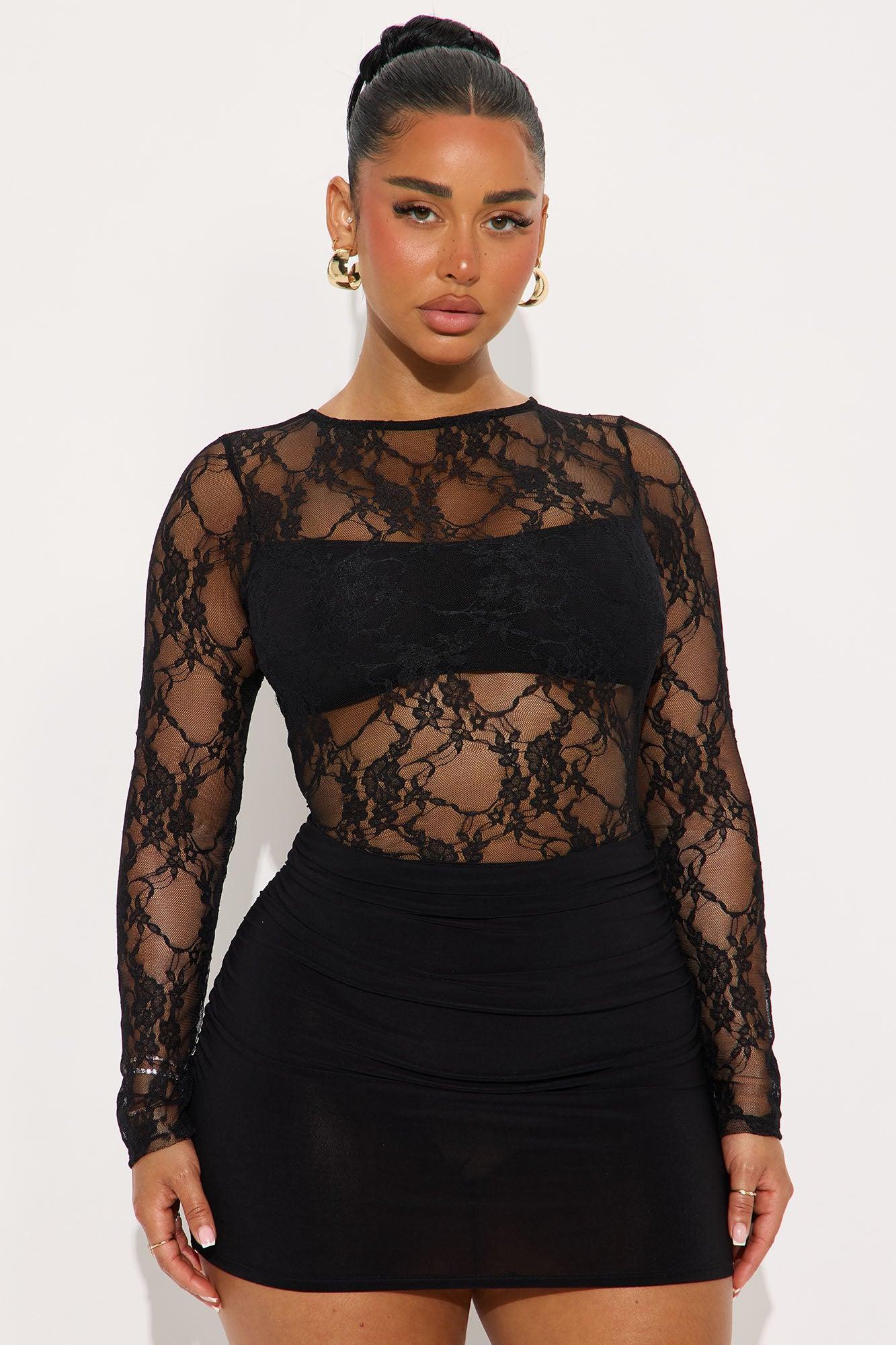 Sabina Sheer Lace Micro Mini Dress - Black Product Image