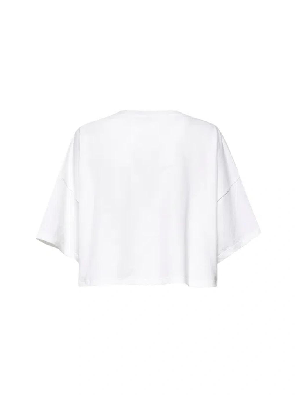 CHLOÉ White Cropped Crewneck T-shirt With Maxi Logo Print On The Front In Cotton Woman In Multicolor Product Image