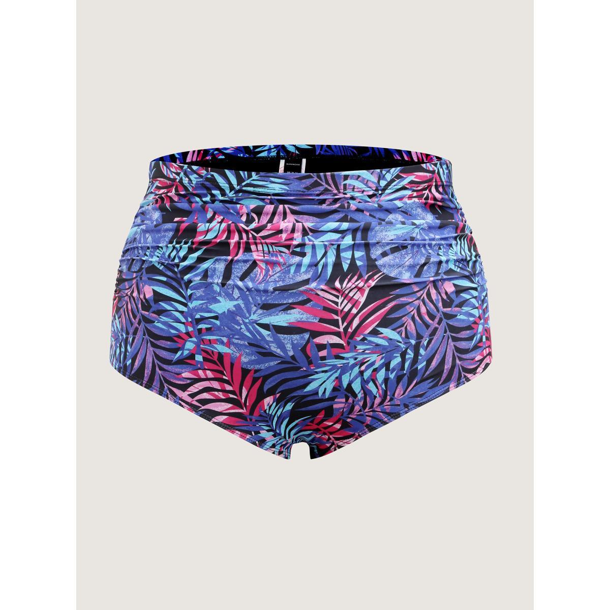 Plus Size Tropical Print Ruched Swim Bottoms Women's Swimwear Multicolor Beach Gathered High stretch Skinny High Rise Curve Swim Bottoms BloomChic 30/6X Product Image