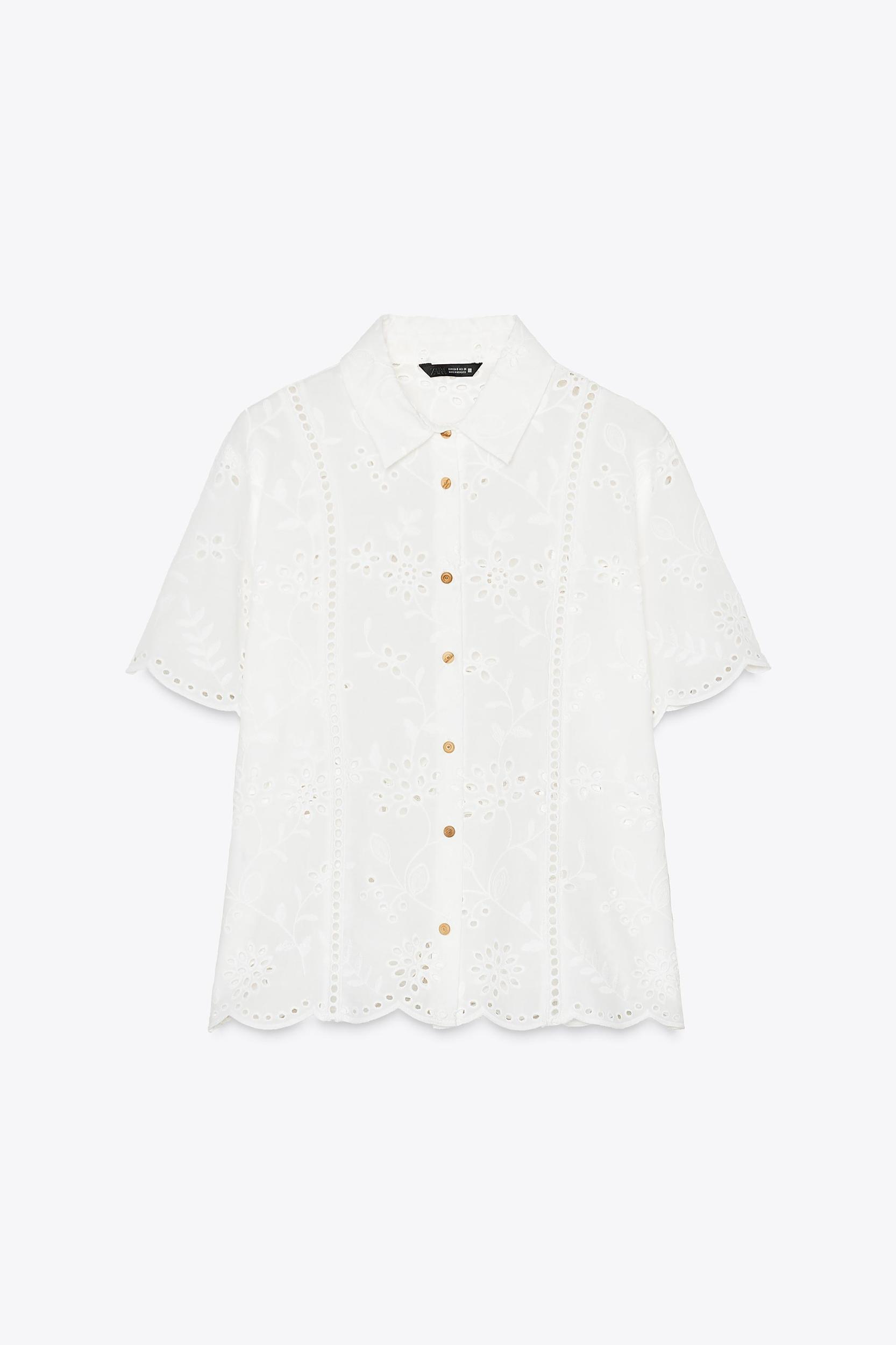 SHORT SLEEVE EMBROIDERED EYELET SHIRT Product Image