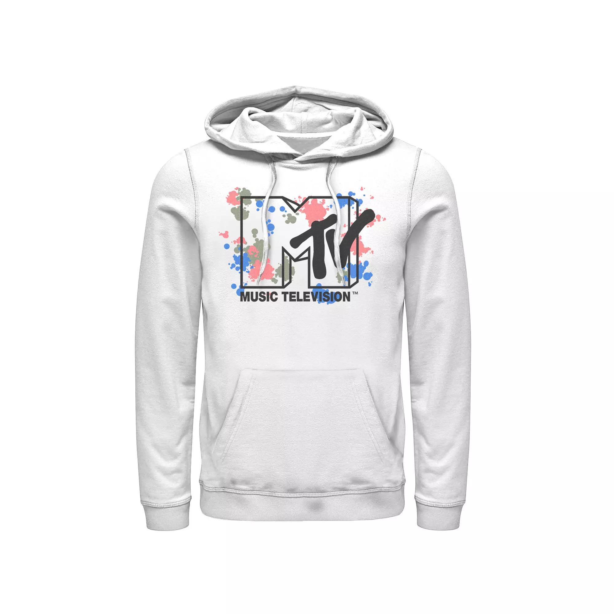 Men's MTV Logo Minimalist Paint Splat Hoodie, Size: Small, White Product Image
