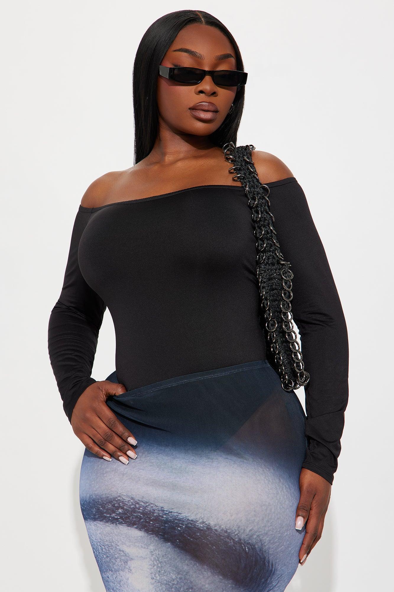 No Convincing Off Shoulder Cut Out Bodysuit - Black Product Image